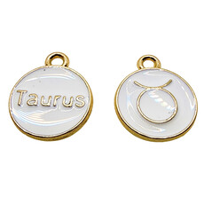 Gold White Taurus Enamel Charm 12mm 3pcs.