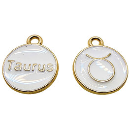Gold White Taurus Enamel Charm 12mm 3pcs.