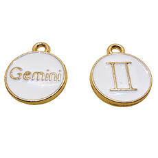 Gold White Gemini Enamel Charm 12mm 3pcs.