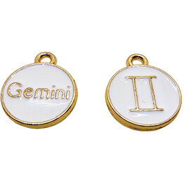 Gold White Gemini Enamel Charm 12mm 3pcs.