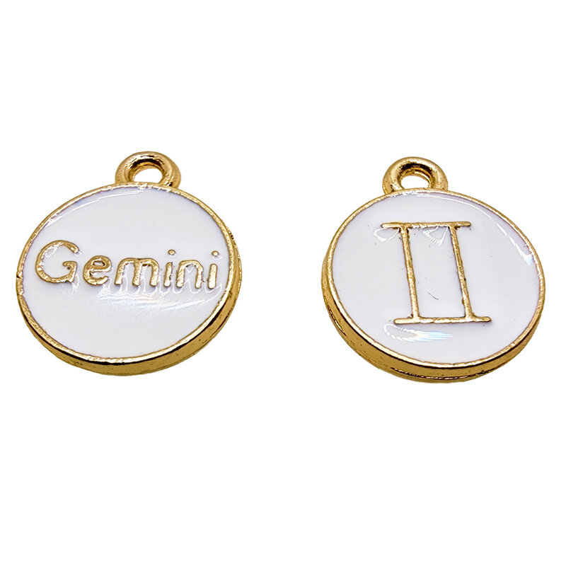 Gold White Gemini Enamel Charm 12mm 3pcs.