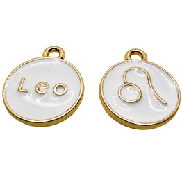 Gold White Leo Enamel Charm 12mm 3pcs.