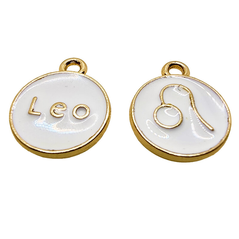 Gold White Leo Enamel Charm 12mm 3pcs.