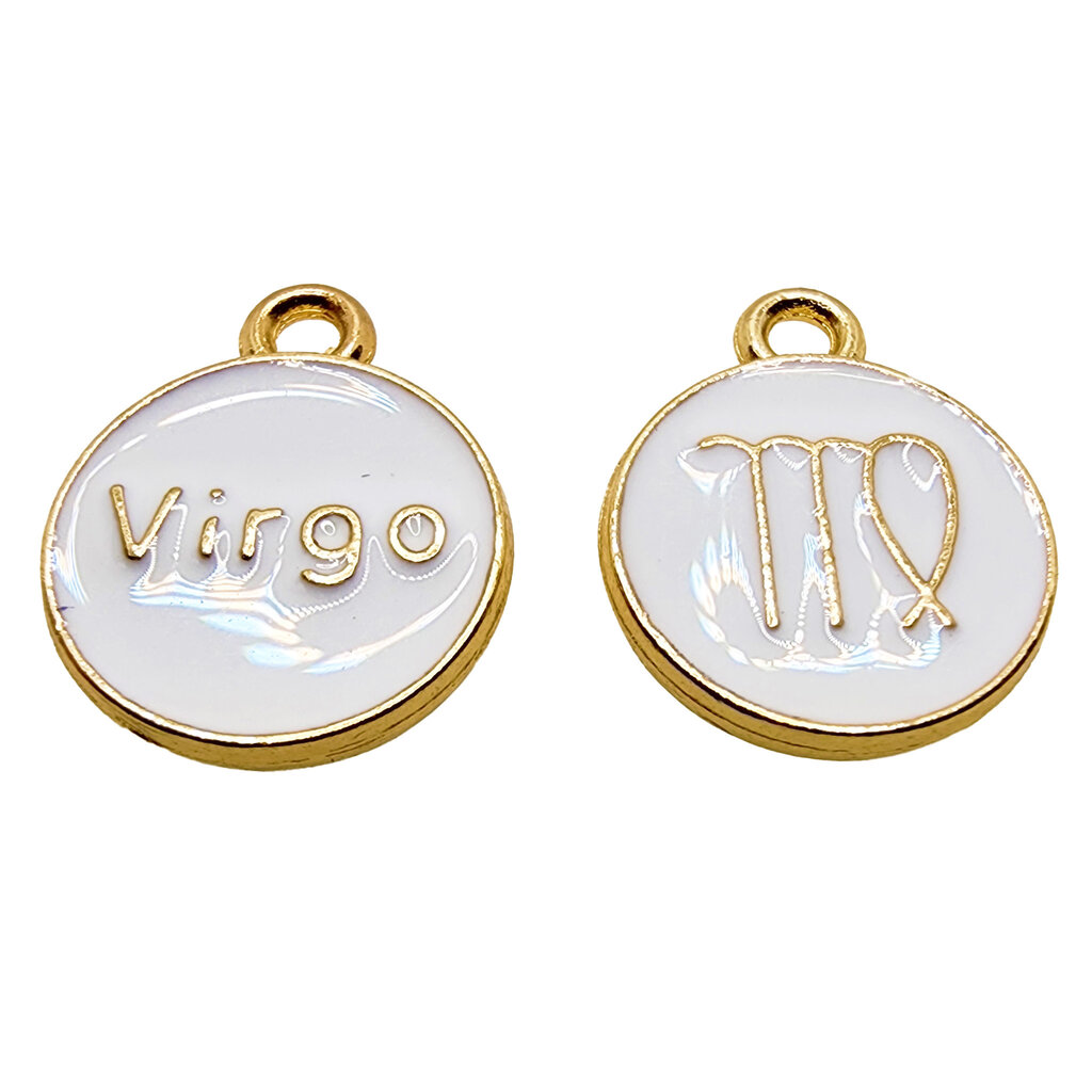 Gold White Virgo Enamel Charm 12mm 3pcs.