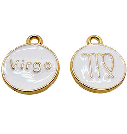 Gold White Virgo Enamel Charm 12mm 3pcs.