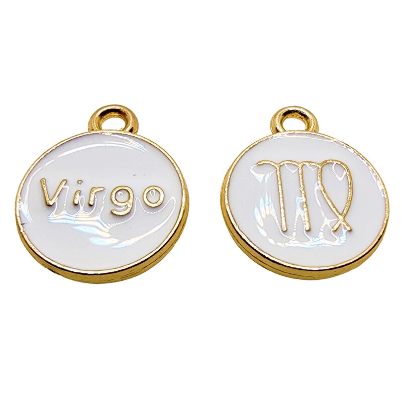 Gold White Virgo Enamel Charm 12mm 3pcs.