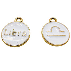Gold White Libra Enamel Charm 12mm 3pcs.