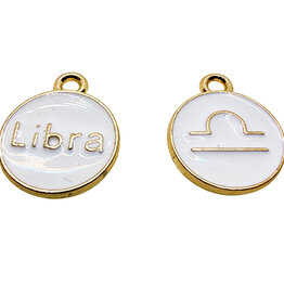 Gold White Libra Enamel Charm 12mm 3pcs.