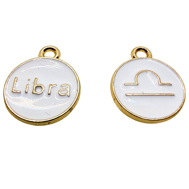 Gold White Libra Enamel Charm 12mm 3pcs.