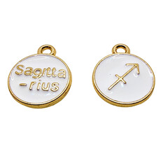 Gold White Sagittarius Enamel Charm 12mm 3pcs.