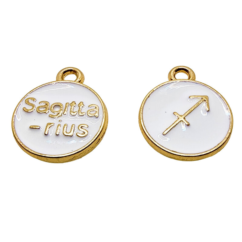 Gold White Sagittarius Enamel Charm 12mm 3pcs.