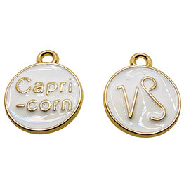 Gold White Capricorn Enamel Charm 12mm 3pcs.