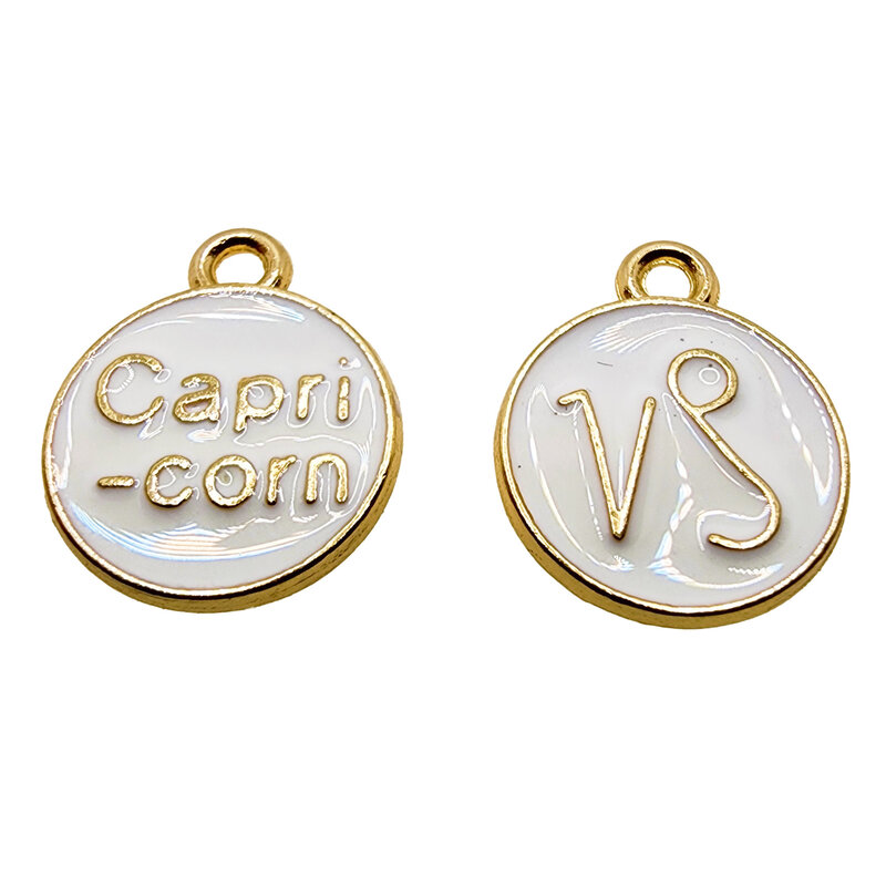 Gold White Capricorn Enamel Charm 12mm 3pcs.