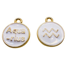 Gold White Aquarius Enamel Charm 12mm 3pcs.