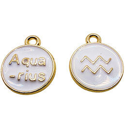 Gold White Aquarius Enamel Charm 12mm 3pcs.