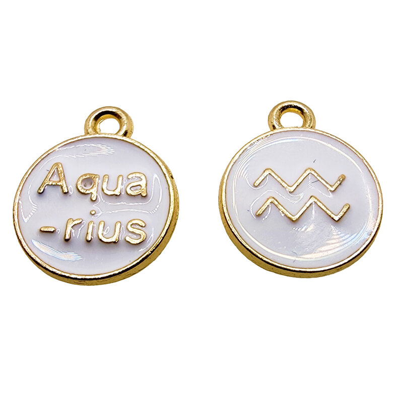 Gold White Aquarius Enamel Charm 12mm 3pcs.