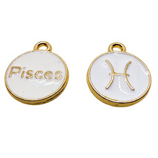 Gold White Pisces Enamel Charm 12mm 3pcs.