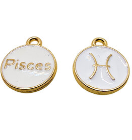 Gold White Pisces Enamel Charm 12mm 3pcs.