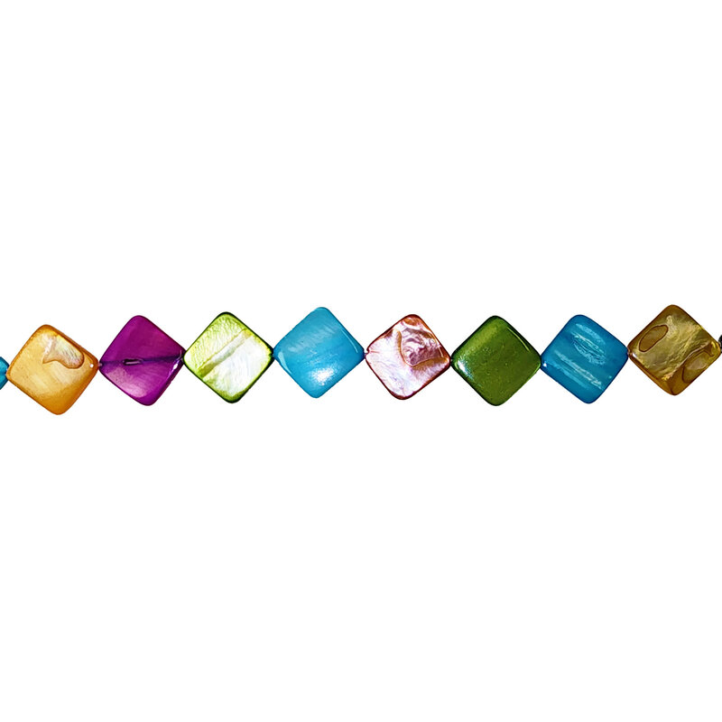 Diagonal Square Multi Color Shell Beads 16" Strand