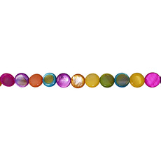 Flat Round Multi Color Shell Beads 16" Strand