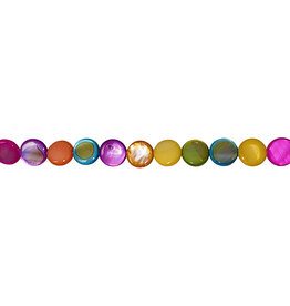Flat Round Multi Color Shell Beads 16" Strand