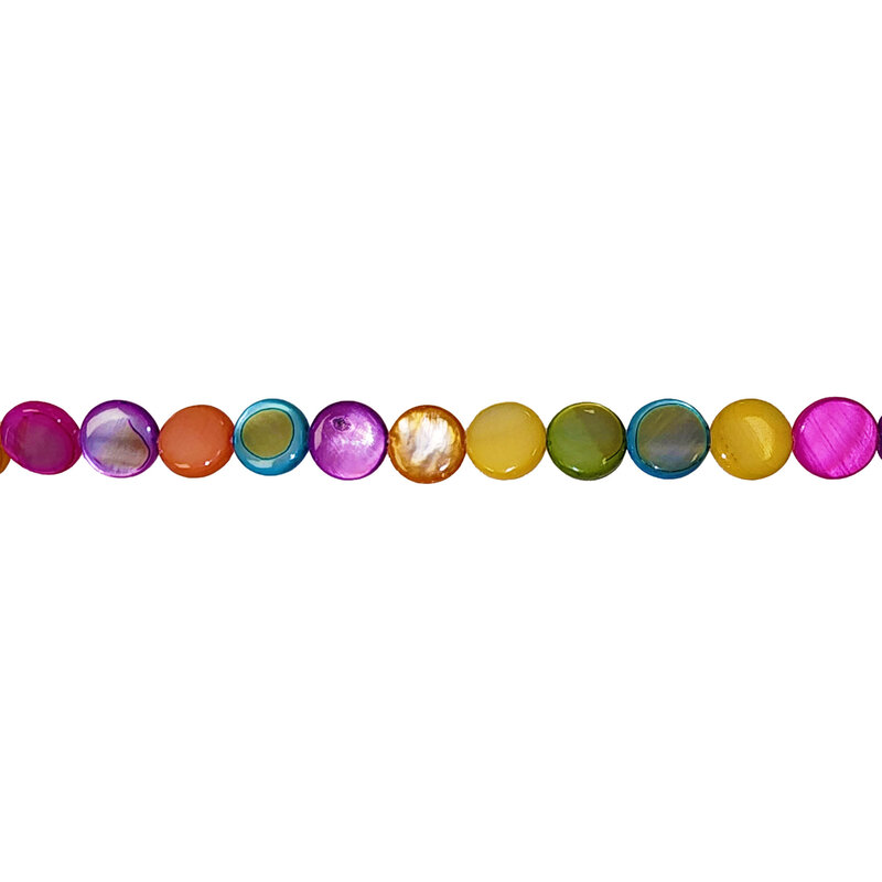 Flat Round Multi Color Shell Beads 16" Strand
