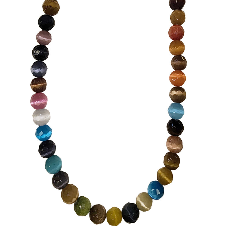 Cat Eye Beads Faceted Multi Color 16" Strand 10mm