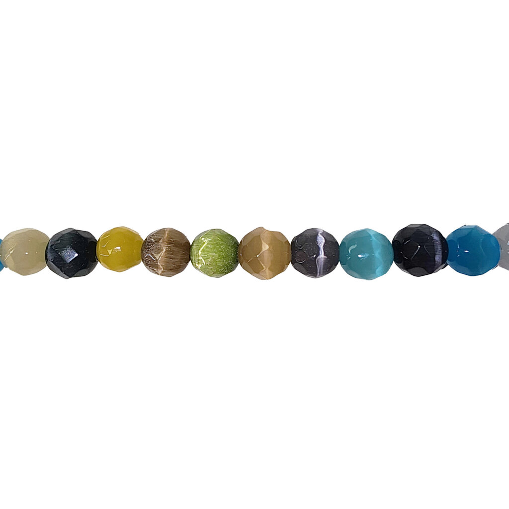 Cat Eye Beads Faceted Multi Color 16" Strand 10mm