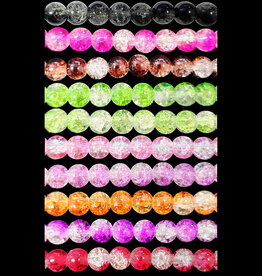 Semi-Colored Crackle Glass Beads 16" Strand