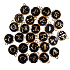 Gold Black Letter Enamel Charm 3pcs. 12mm