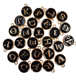 Gold Black Letter Enamel Charm 3pcs. 12mm