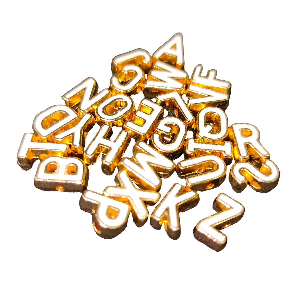 3D Gold White Letter Enamel Bead 3pcs. 10mm