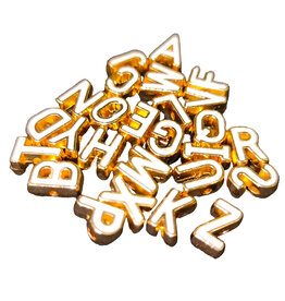 3D Gold White Letter Enamel Bead 3pcs. 10mm