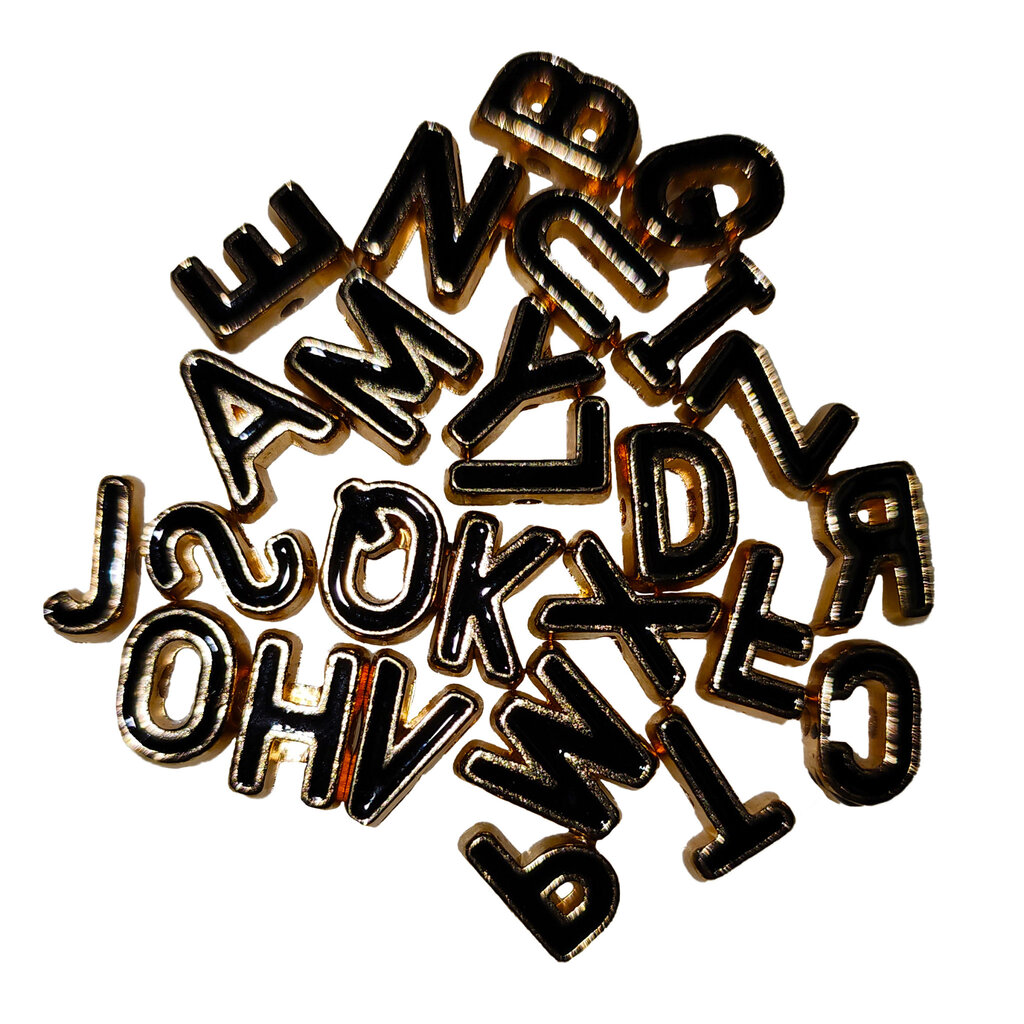 3D Gold Black Letter Enamel Bead 3pcs. 10mm