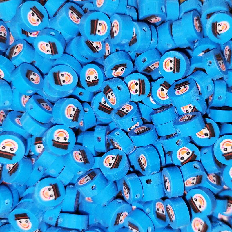 Blue Round Snowman Fimo Beads 12pcs 9mm