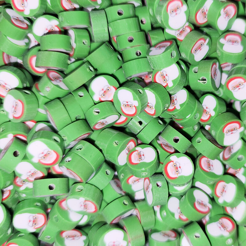 Green Round Santa Fimo Beads 12pcs 9mm