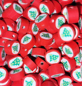 Red Round Christmas Tree Fimo Beads 12pcs 9mm