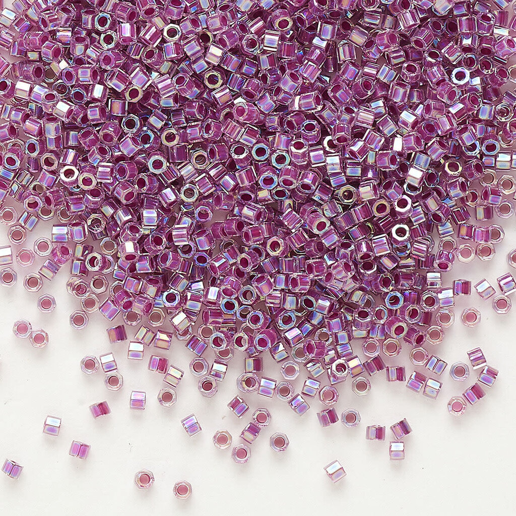 Miyuki Delica #11 Translucent Raspberry-Lined Rainbow Crystal Clear DBC0056 7.5gms