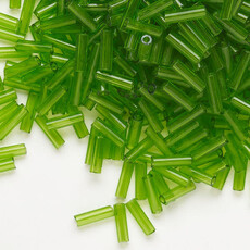 Preciosa Czech Bugle Bead #3 Loose TP Lime Green 50gm pkg.