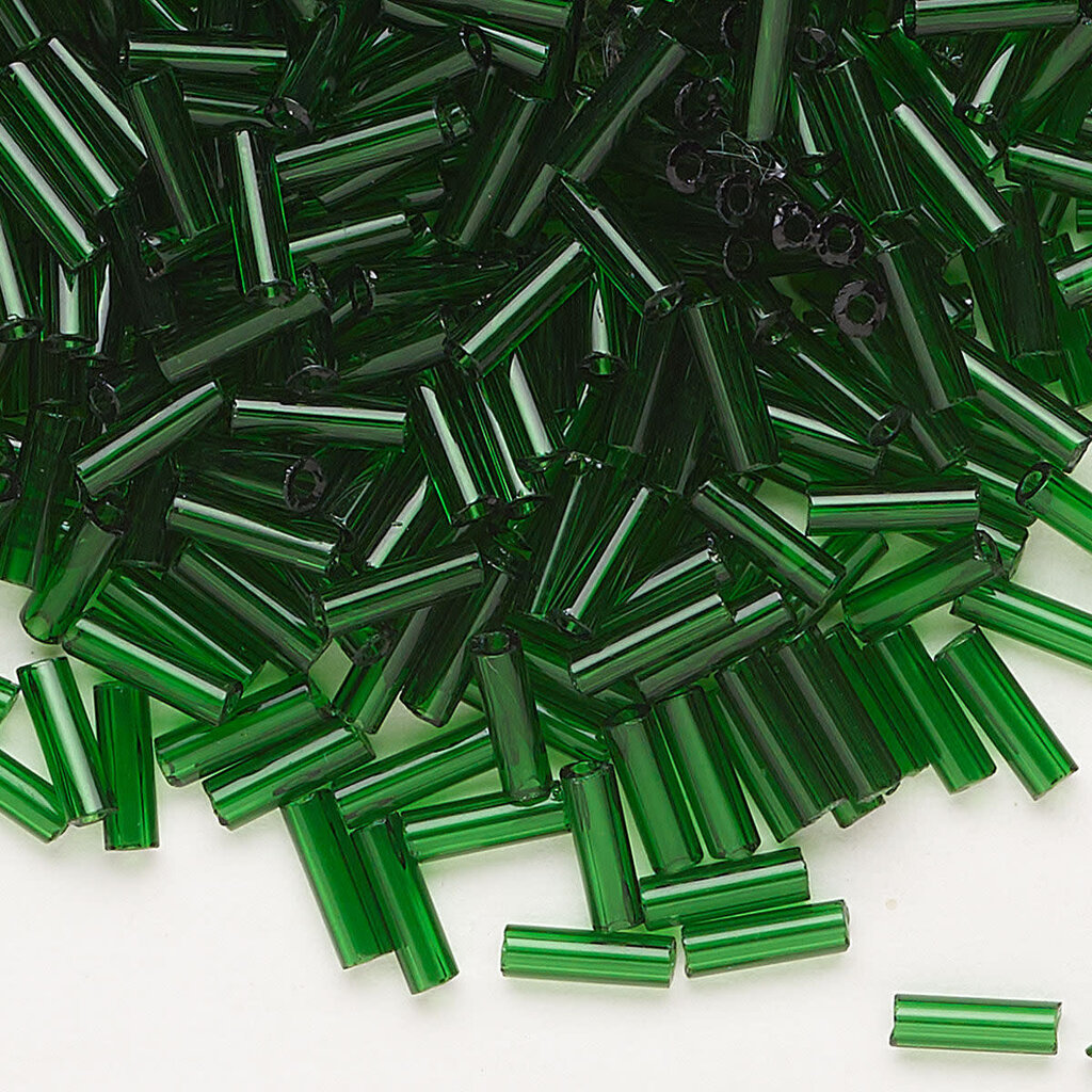 Preciosa Czech Bugle Bead #3 Loose TP Medium Green 50gm pkg.