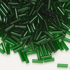 Preciosa Czech Bugle Bead #3 Loose TP Medium Green 50gm pkg.
