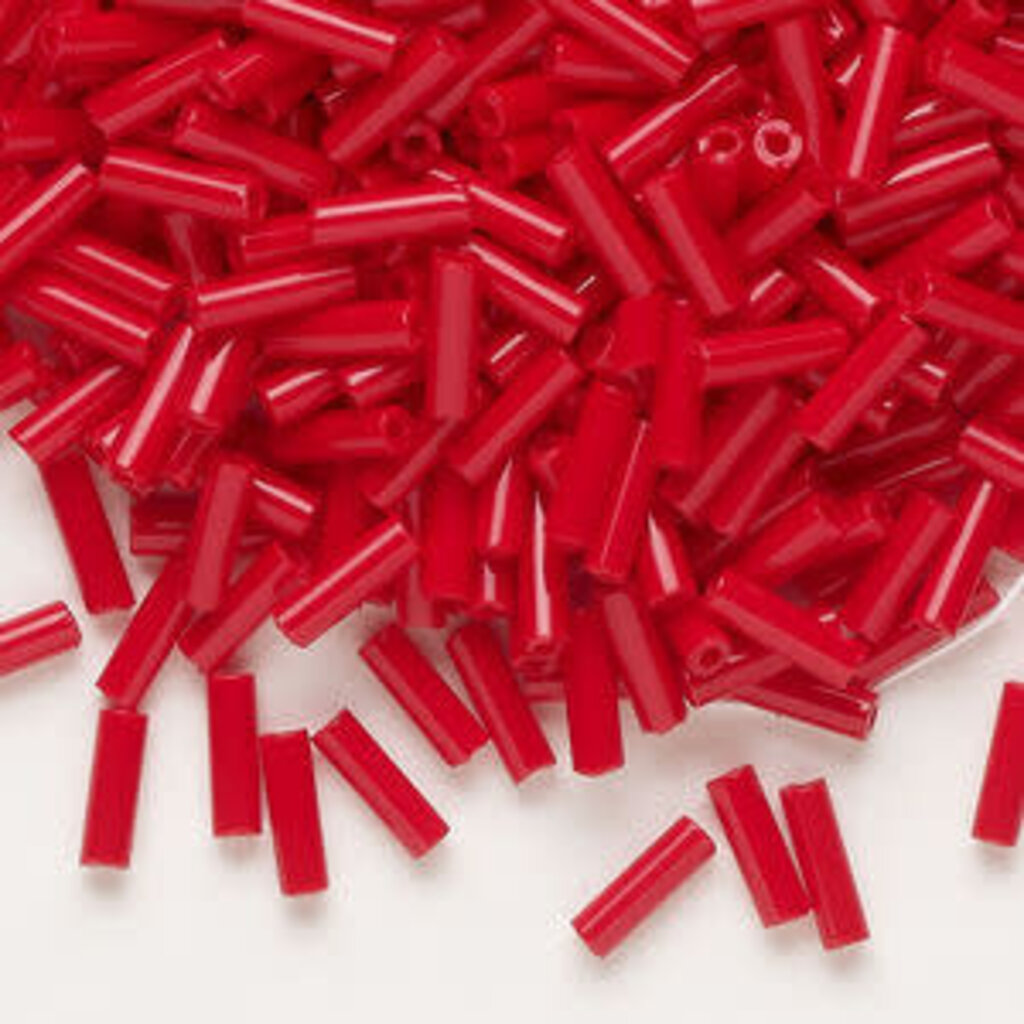 Preciosa Czech Bugle Bead #3 Loose OPQ Red 50gm pkg.