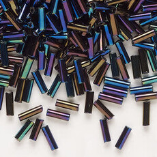 Preciosa Czech Bugle Bead #3 Loose BLK Rainbow 50gm pkg.