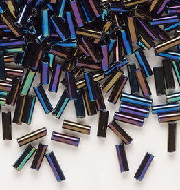 Preciosa Czech Bugle Bead #3 Loose BLK Rainbow 50gm pkg.
