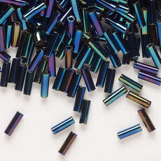 Preciosa Czech Bugle Bead #3 Loose BLK Blue Iris 50gm pkg.