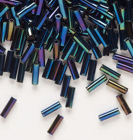 Preciosa Czech Bugle Bead #3 Loose BLK Blue Iris 50gm pkg.