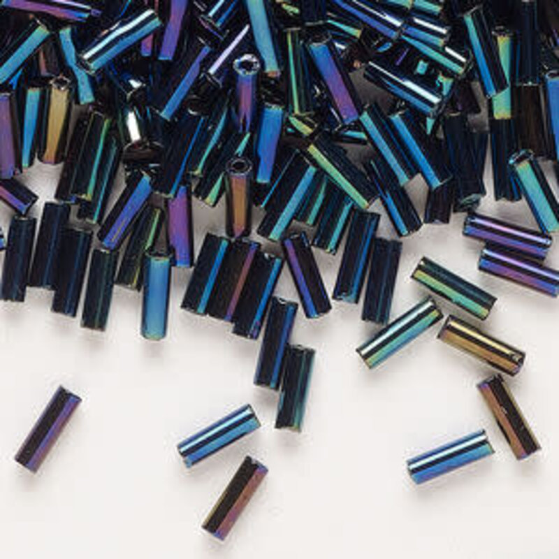 Preciosa Czech Bugle Bead #3 Loose BLK Blue Iris 50gm pkg.