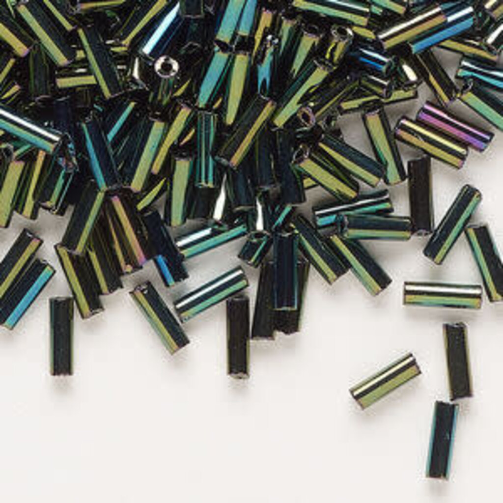 Preciosa Czech Bugle Bead #3 Loose BLK Green Iris 50gm pkg.