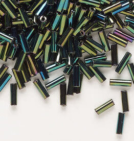 Preciosa Czech Bugle Bead #3 Loose BLK Green Iris 50gm pkg.