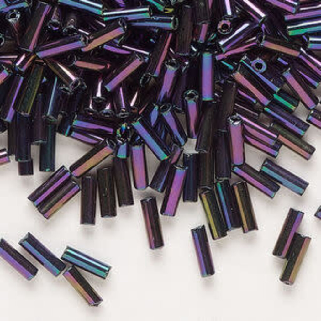 Preciosa Czech Bugle Bead #3 Loose BLK Red Iris 50gm pkg.